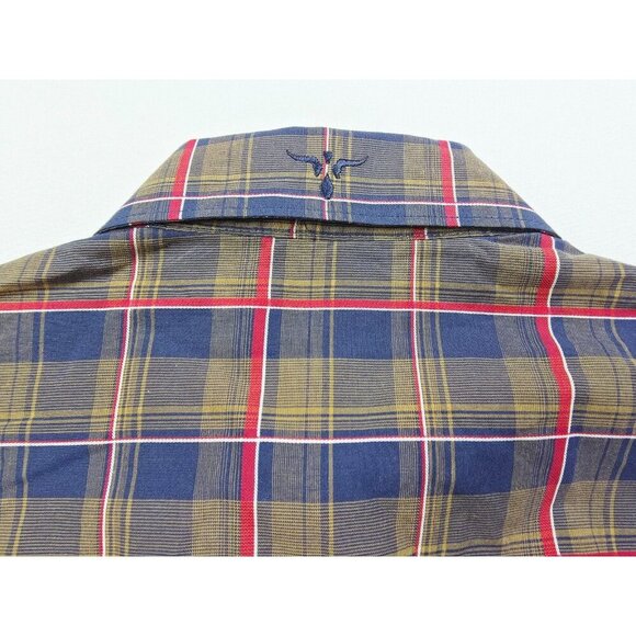Wrangler 20X Mens Medium Navy Brown Red Check Embroidered Neck Pocket Logo NWT - Picture 8 of 11
